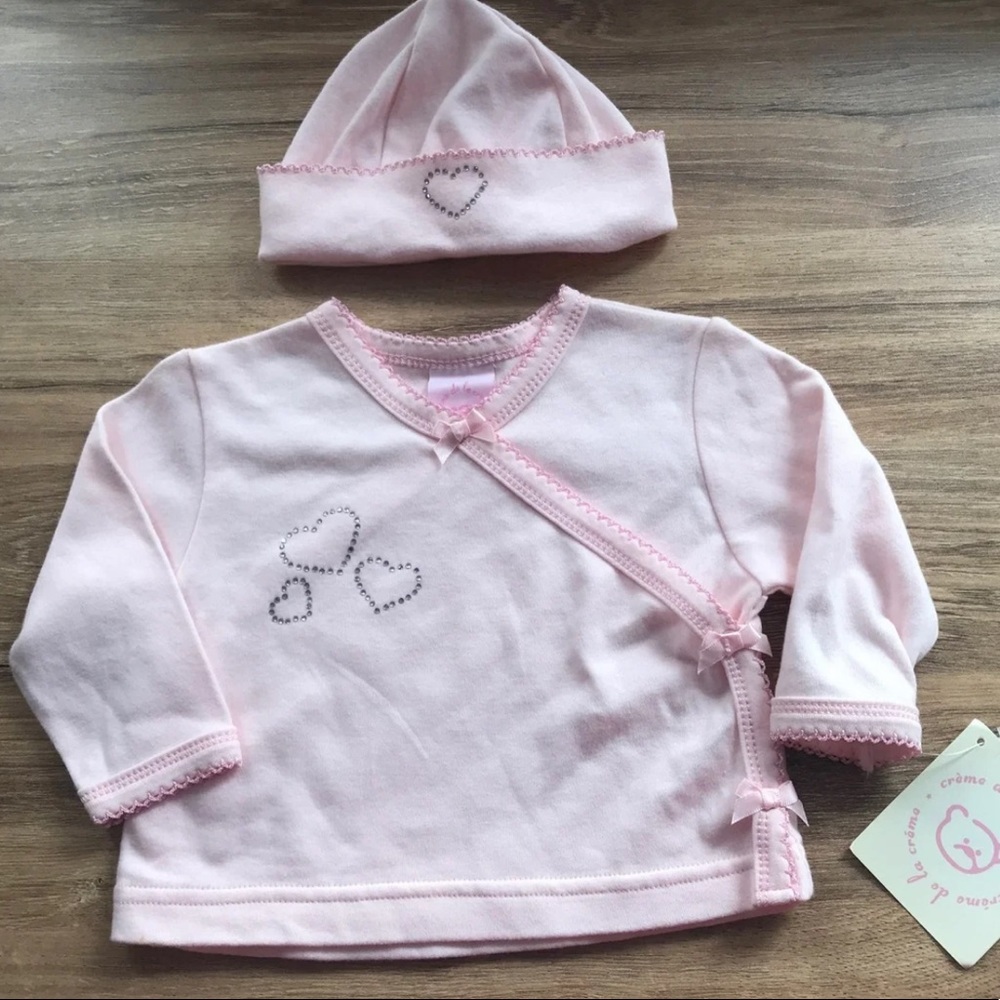 Pink Creme De La Creme Baby 3-6 Months Girl Set SWAROVSKI Crystals Vintage NWT